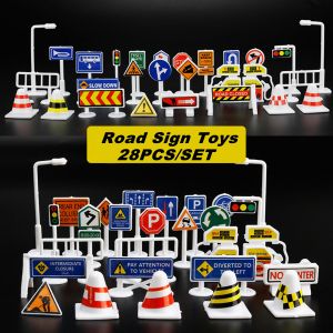 הגעת? מצאת! צעצועי פנאי 28Pcs Car Toy Traffic Road Signs Kids Funny Play Education Toy Game Accessories Toys
