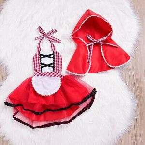 הגעת? מצאת! תחפושות לתינוק  Baby Girls Little Red Riding Hood Halloween Party Fancy Dress Cloak Costume Set