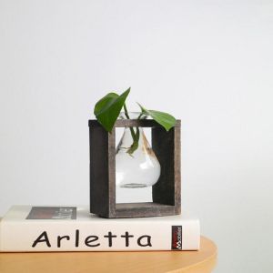 הגעת? מצאת! סלון אגרטל לצמחים עץ וזכוכית בעיצוב מודרני